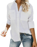 Summer Blouse for Women with Rolled Sleeves & Dual Pockets