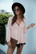 Chic Women's Blouse with Pleated Design and Elastic Sleeves