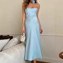 Chic Maxi Dress for Women - Slim Spaghetti Straps & Deep Neckline