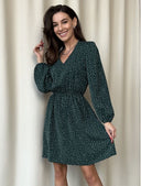V-Neck Puff Sleeve Women's Dress