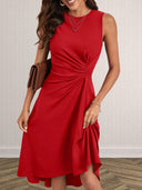 Chic Asymmetric Hem Wrap Dress with Gathered Detailing
