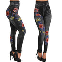 Floral Print High-Waisted Denim Leggings for Women