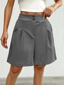 Chic Women's High-Waisted Pleated Shorts with Double Button Closure