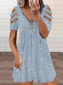 Heart Pattern Cut-Out Sleeve Dress for Women