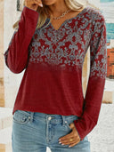 Floral Embroidered V-Neck Blouse for Women