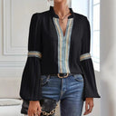 Chic Women's Pleated Blouse with Embellished Trim