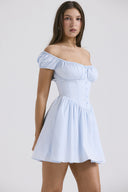 Chic Women's Summer Dress with Puff Sleeves and Defined Waist