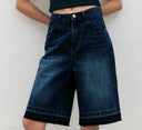 Chic High-Waisted Denim Shorts with Trendy Wide Legs