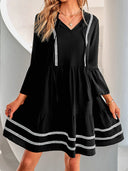 V-Neck Women's Dress with Lace Trim
