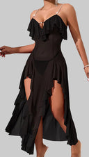 Maxi Dress with Ruffles and Side Slit for Women