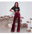 High Waist Glitter Flared Pants for Women