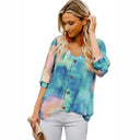 Colorful Gradient Women's Blouse with Stylish Roll-Up Sleeves