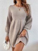 Chic Women's Knitted Mini Dress with Balloon Sleeves