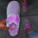 Sparkling Glitter Slippers with Plush Fur