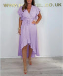 Elegant Women's High-Low Ruffle Wrap Dress