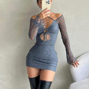 Chic Mini Dress with Sheer Sleeves & Ruffle Accents