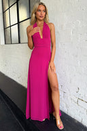 Women's Deep V-Neck Maxi Dress with Slit