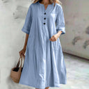 Chic Cotton Dress with Button Placket and Handy Pockets