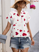 Heart Print Women's Blouse with Relaxed Fit