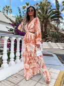 Chic Women's Maxi Dress with V-Neck and Flirty Ruffles
