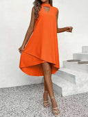 Chic Asymmetrical A-Line Dress with Keyhole Neckline