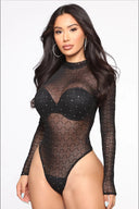 Chic Women's Long-Sleeve Bodysuit with Mesh Detail