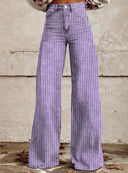 Chic High-Waisted Wide-Leg Jeans with Trendy Stripes