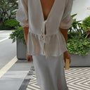 Chic Women's V-Neck Blouse with Ruffle Accents