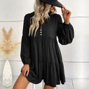Chic Women's Tunic Dress with Ruffle and Button Accents