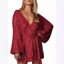 Chic Wrap Dress with Deep V-Neck & Flowy Sleeves