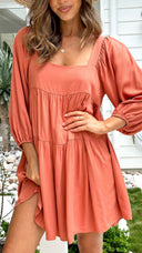 Women’s Flowing Summer Dress with Balloon Sleeves & Square Neck