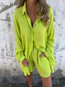 Chic Women's Cotton Shorts Set with Oversized Top