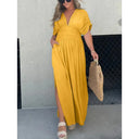 Chic Women's Maxi Dress with Deep V-Neck & Side Pockets