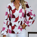 Geometric Patterned Women's Blouse with Relaxed Fit