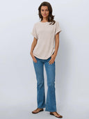Women's Ribbed T-Shirt with Rolled Sleeves