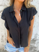 Chic Ruffle-Trimmed Short Sleeve Blouse for Women