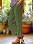 Women's Wide-Leg Linen Trousers with Pockets