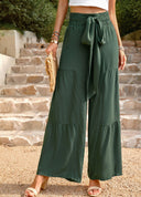 Chic Women's Palazzo Pants with Waist Tie and Pockets