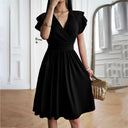 V-Neck Short Sleeve Solid Dress for Women