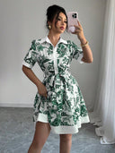 Floral Print Women's Shirt Dress with Belt