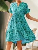 Floral Dress with Button Placket & Ruffle Accents