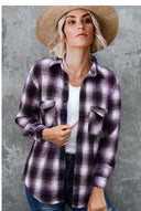 Striped Flannel Shirt with Dual Pockets for Women
