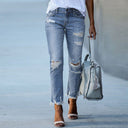 Trendy Women's Distressed Jeans with Frayed Hems