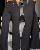 Chic High-Waist Palazzo Pants with Button Accents