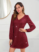 Stylish V-Neck Long Sleeve Cocktail Dress for Women