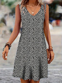 Chic V-Neck Sleeveless Summer Dress with Button Placket