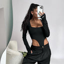 Stylish Women's Bodysuit with Unique Cut-Outs & Long Sleeves
