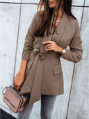 Stylish Women's Blazer with Belt and Pockets