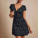 Floral Cut Short Sleeve Dress with Wrap Design