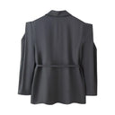 Chic Oversized Blazer Jacket with Belt and Shoulder Pads